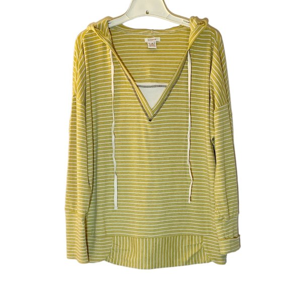 Sundance Mustard Yellow Striped Oversize Hoodie Lightweight Sweatshirt Size Med - Picture 2 of 7